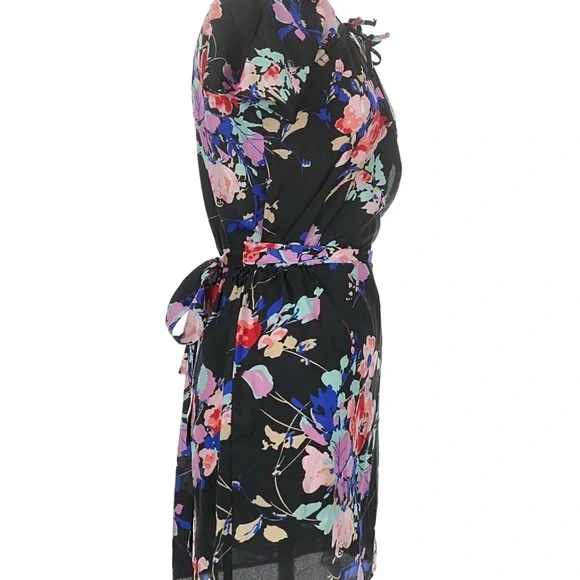 Yumi Kim Black Floral Silk Wrap Dress - Picture 3 of 6